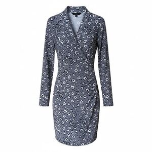 Norma Kamali Gray Leopard Faux Wrap Stretch Knit Dress V-Neck Ruched Size M‎